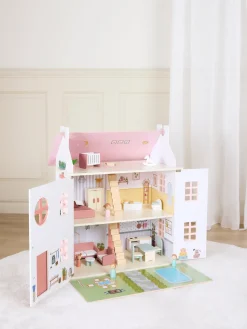 AliceFox Dukker & Bamser-Alice & Fox Dukkehus med Møbel & 4 Dukker, Pink