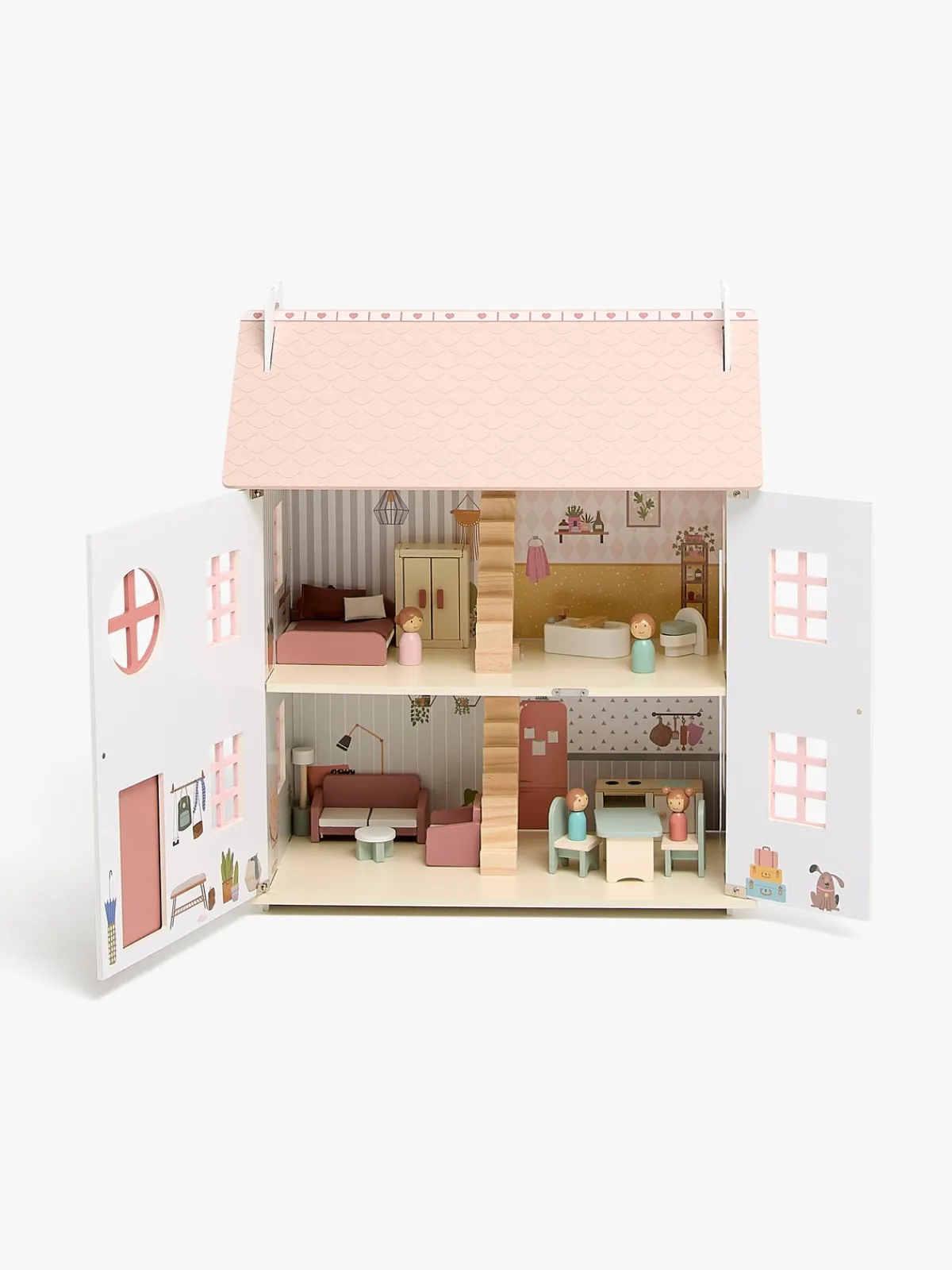 AliceFox Dukker & Bamser-Alice & Fox Dukkehus med Møbel & 4 Dukker, Pink