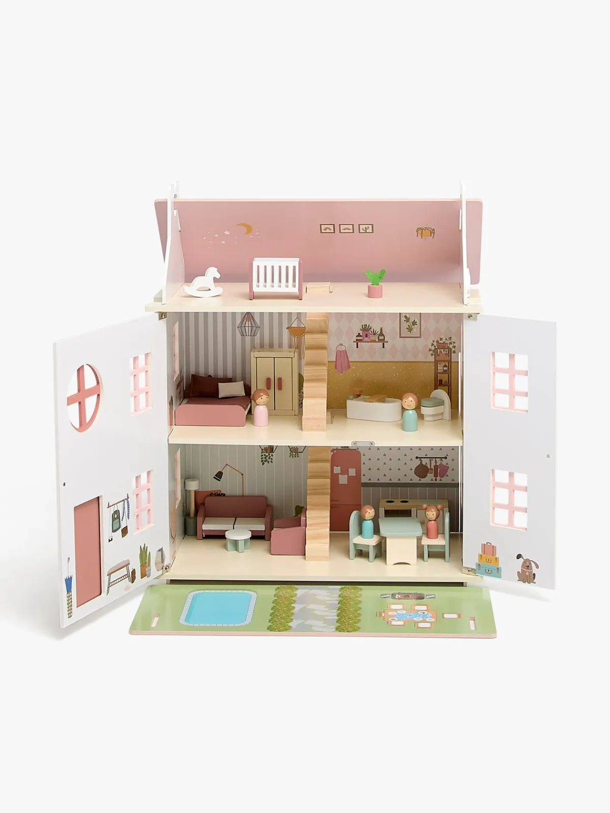 AliceFox Dukker & Bamser-Alice & Fox Dukkehus med Møbel & 4 Dukker, Pink