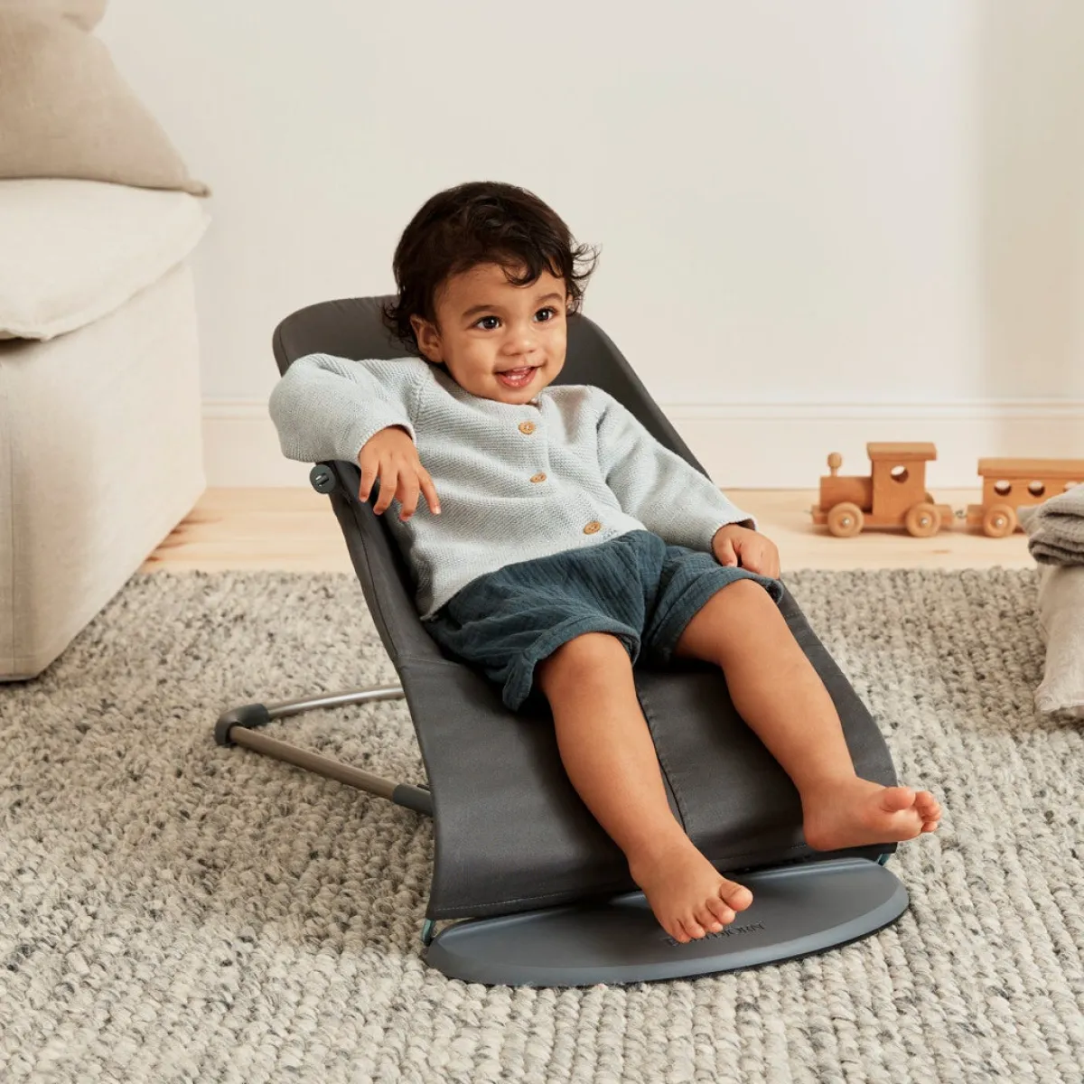 BABYBJORN Skråstole & Babygynger-BabyBjörn Bliss Skråstol Woven Bladmønstret Quilt, Antracitgrå