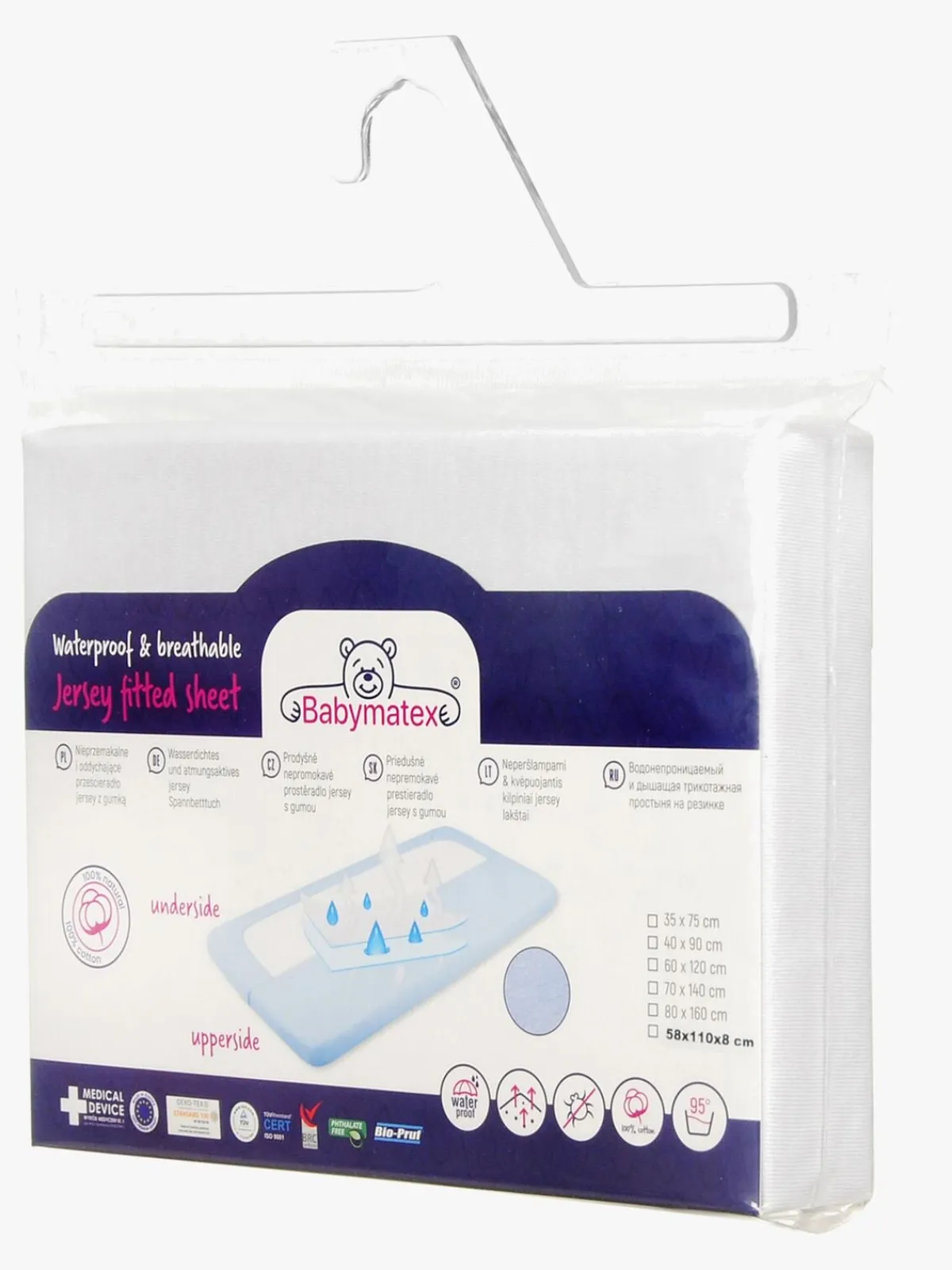 Børn BabyMatex Hygienic Jersey Vandtæt Stræklagen til Tremmeseng 40 x 90 cm, Lysegrå