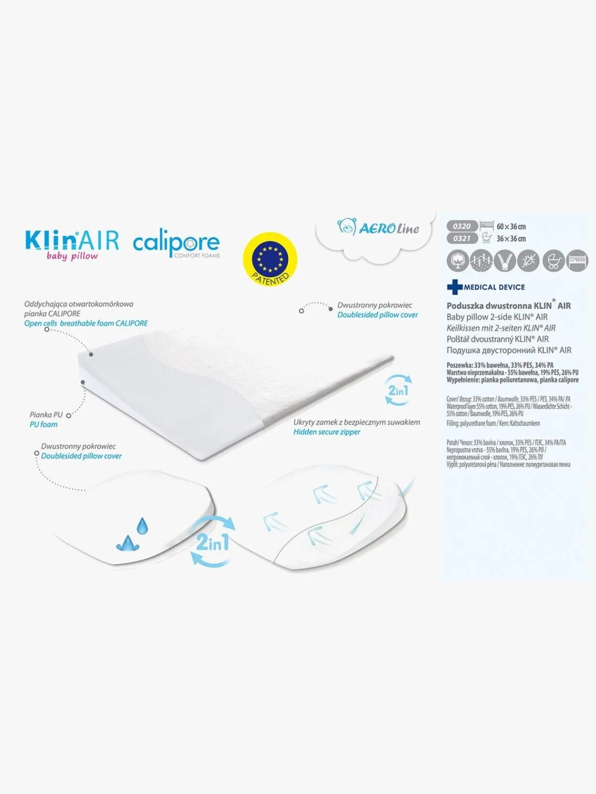 Børnesenge & Tilbehør|BabyMatex Klin Air Vandtæt Babypude 36 x 60 cm, Hvid
