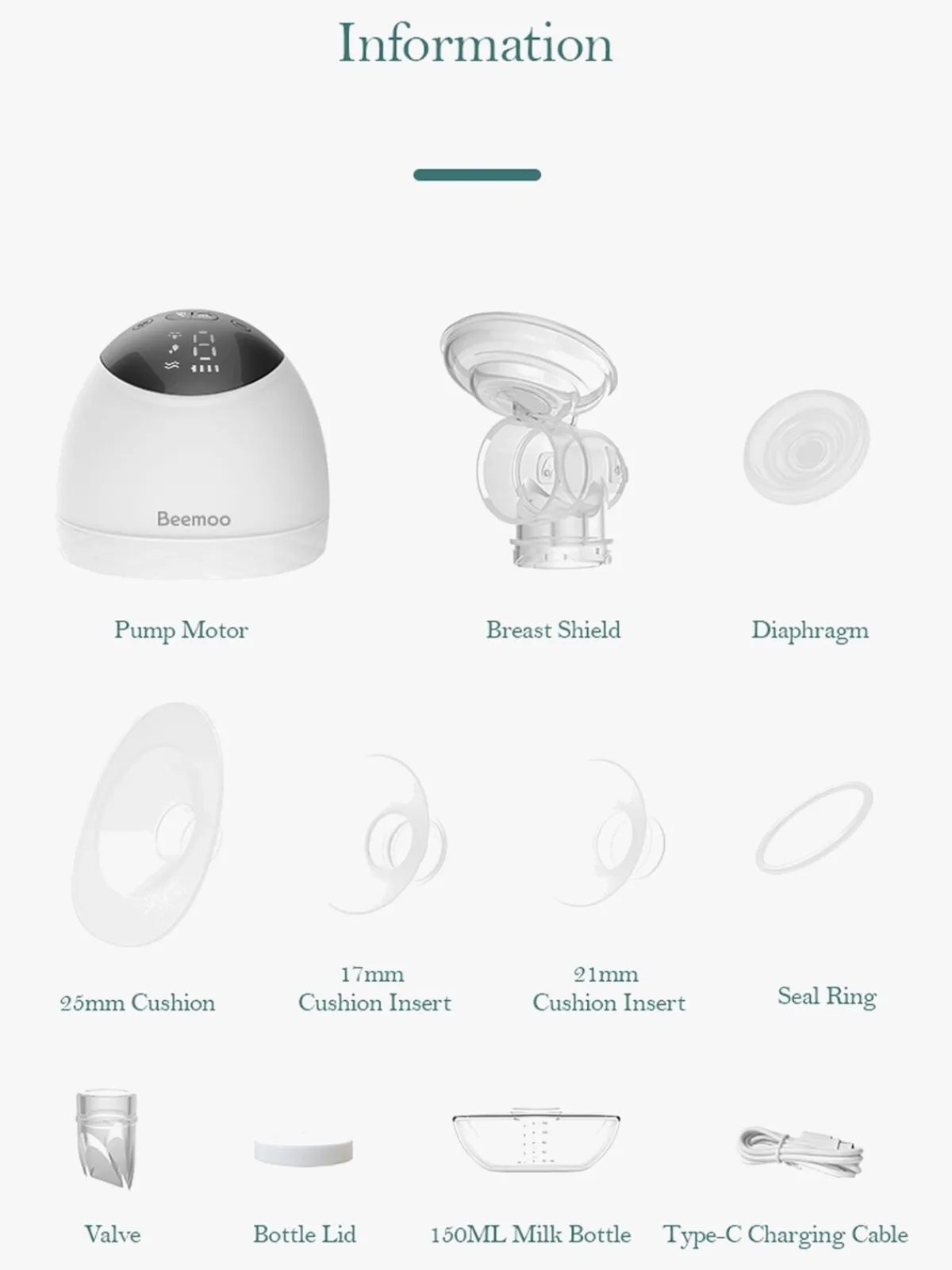 Beemoo CARE Wearable LED Elektrisk Brystpumpe Dobbelt