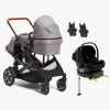 Beemoo Vognpakker-Maxi 4 Twin Søskendevogn inkl. Route i-Size Autostol Baby & ISOFIX Base, Grey/Black Stone