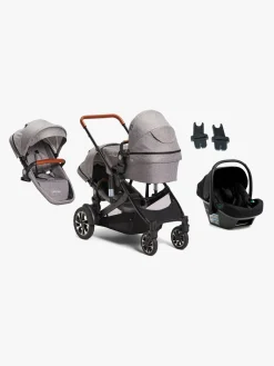 Vognpakker|Beemoo Maxi 4 Twin Søskendevogn inkl. Ekstra Søskendesæde & Route i-Size Autostol Baby, Grey/Black Stone