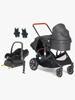 Beemoo Vognpakker-Maxi 4 Twin Søskendevogn inkl. Maxi-Cosi CabrioFix i-Size Autostol Baby & Base, Black