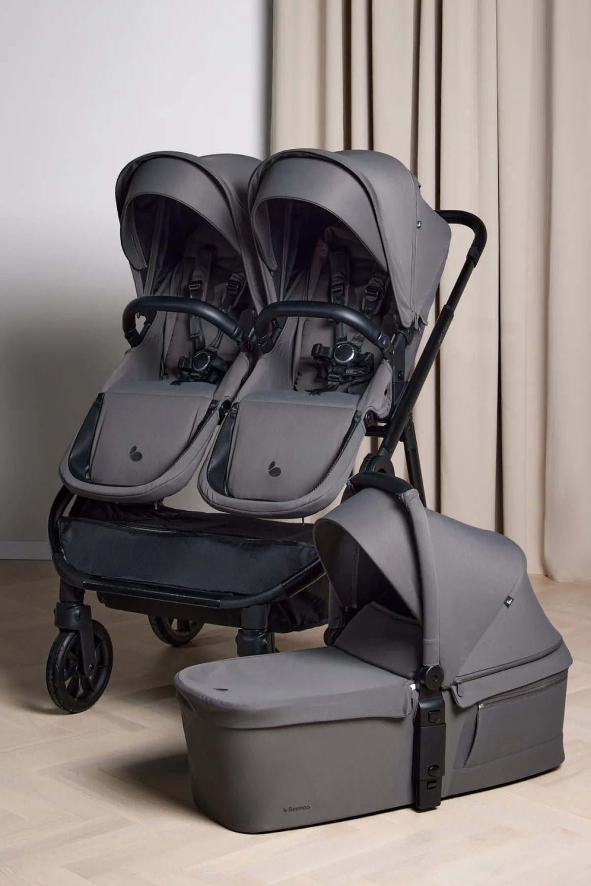 Beemoo Søskendevogne-Pro Twin 2 Søskendevogn inkl. Liggedel, Mocha Grey