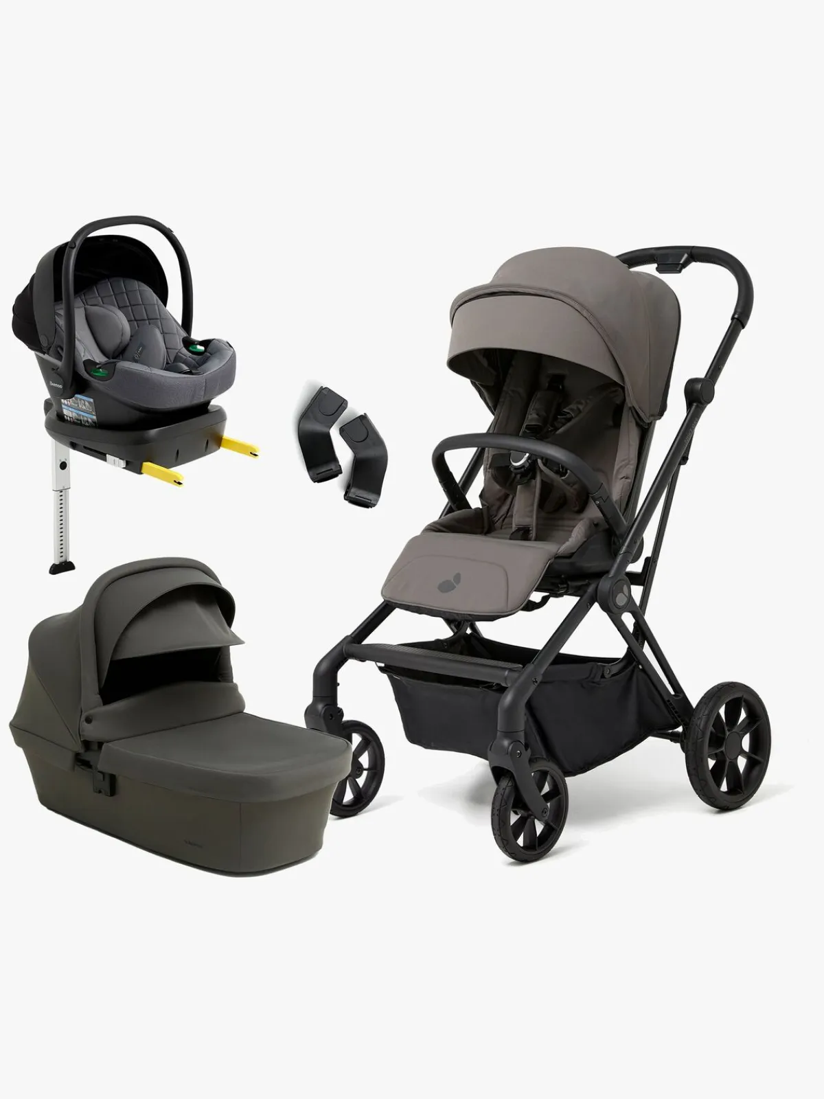 Beemoo Pro Twist Duovogn Inkl. Route Autostol Baby & Base, Mocha Grey/Mineral Grey