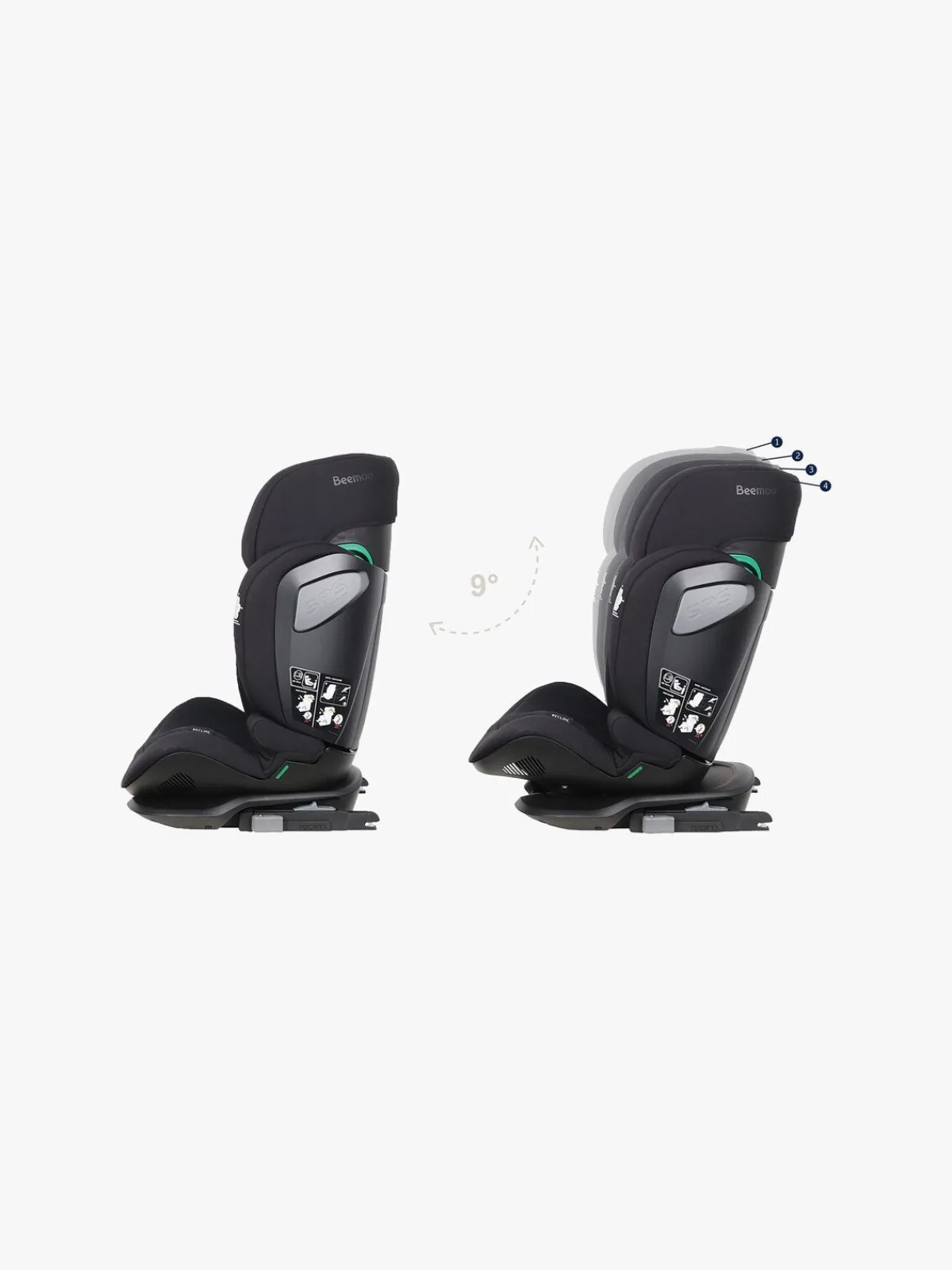 Beemoo Autostole 15-36 Kg-Recline i-Size Autostol, Black Mesh