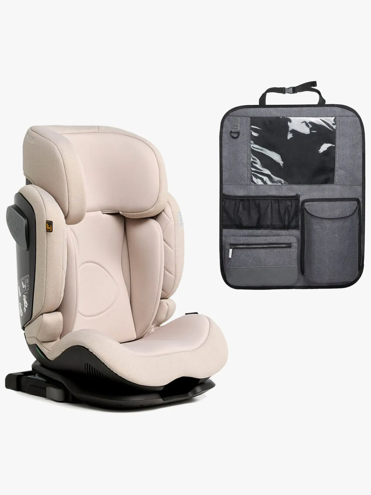 Beemoo Recline i-Size Autostol inkl. Deluxe Sædebeskytter med Opbevaring, Oat