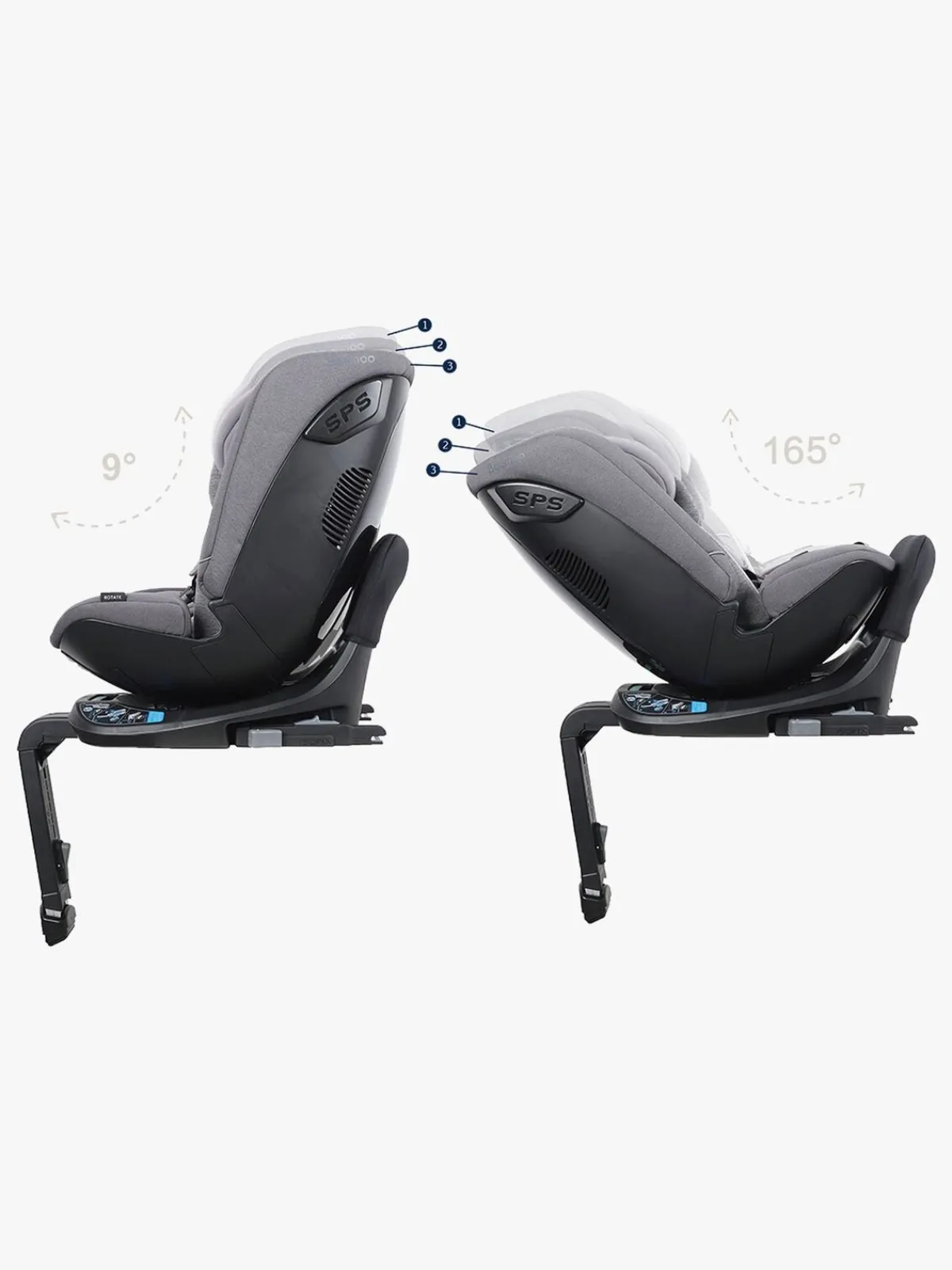 Autostole 9-36 Kg|Beemoo Rotate i-Size Autostol, Mineral Grey Grå