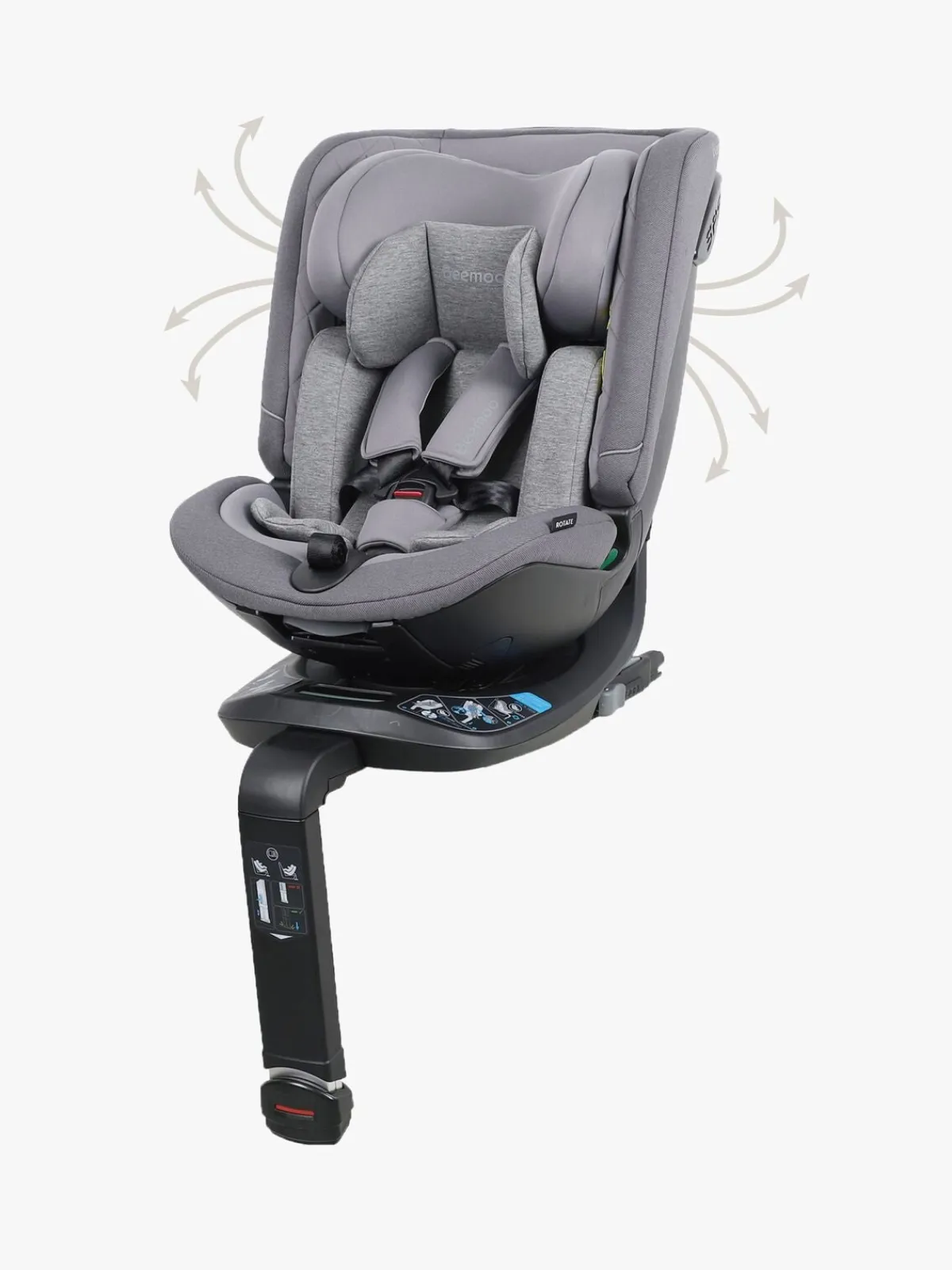 Autostole 9-36 Kg|Beemoo Rotate i-Size Autostol, Mineral Grey Grå