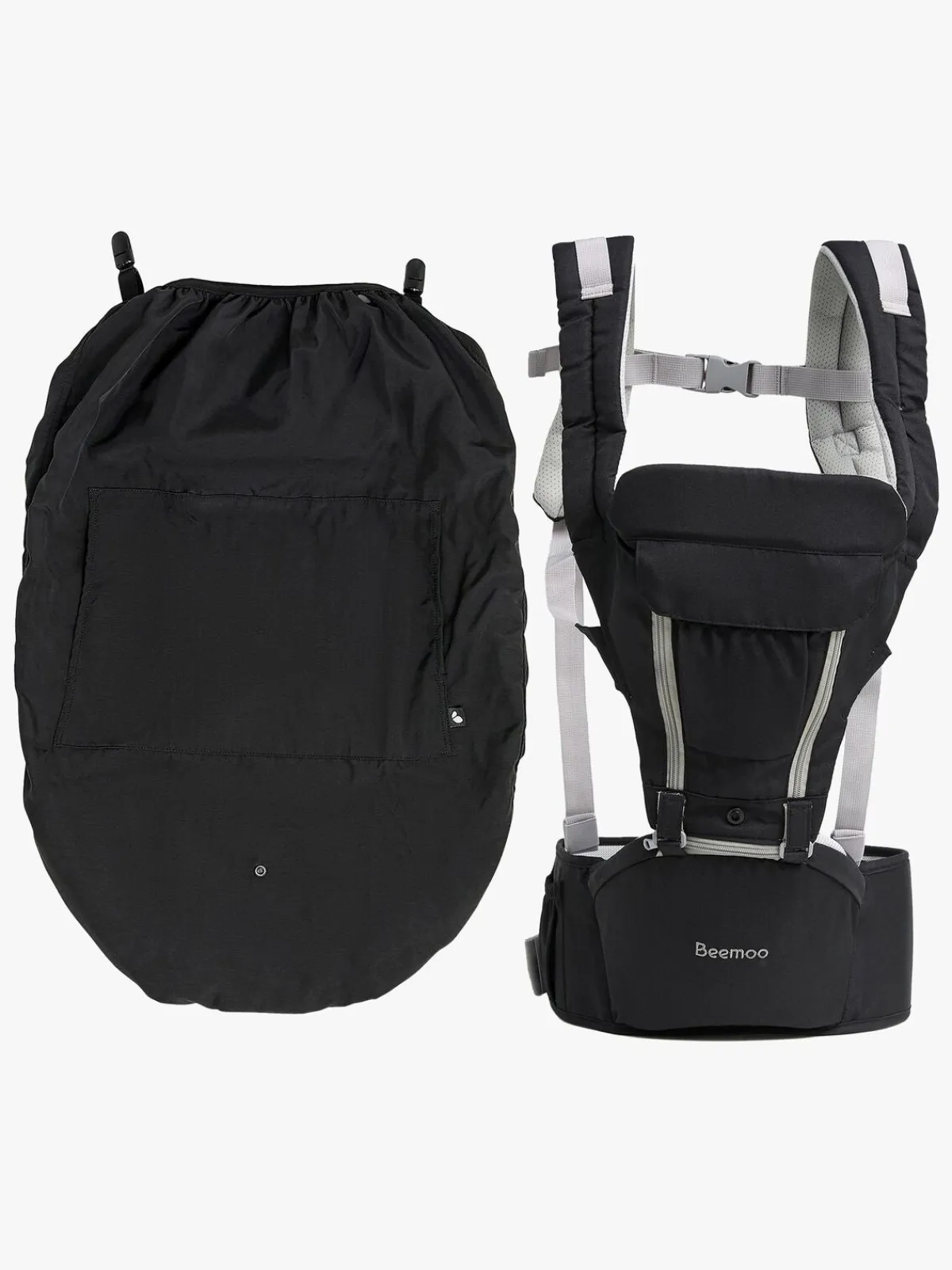 Beemoo Bæreseler, Strækvikler & Bærestole- CARE Carry Comfort 4-in-1 Bæresele & Hoftesæde inkl. Regnslag, Black