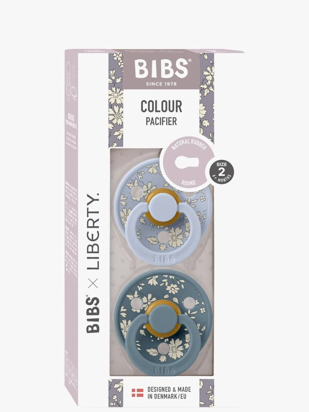 BIBS Sutter & Suttesnore-x Liberty Colour Sut 2-Pak Latex Str. 2 Rund, Capel/Dusty Blue Mix
