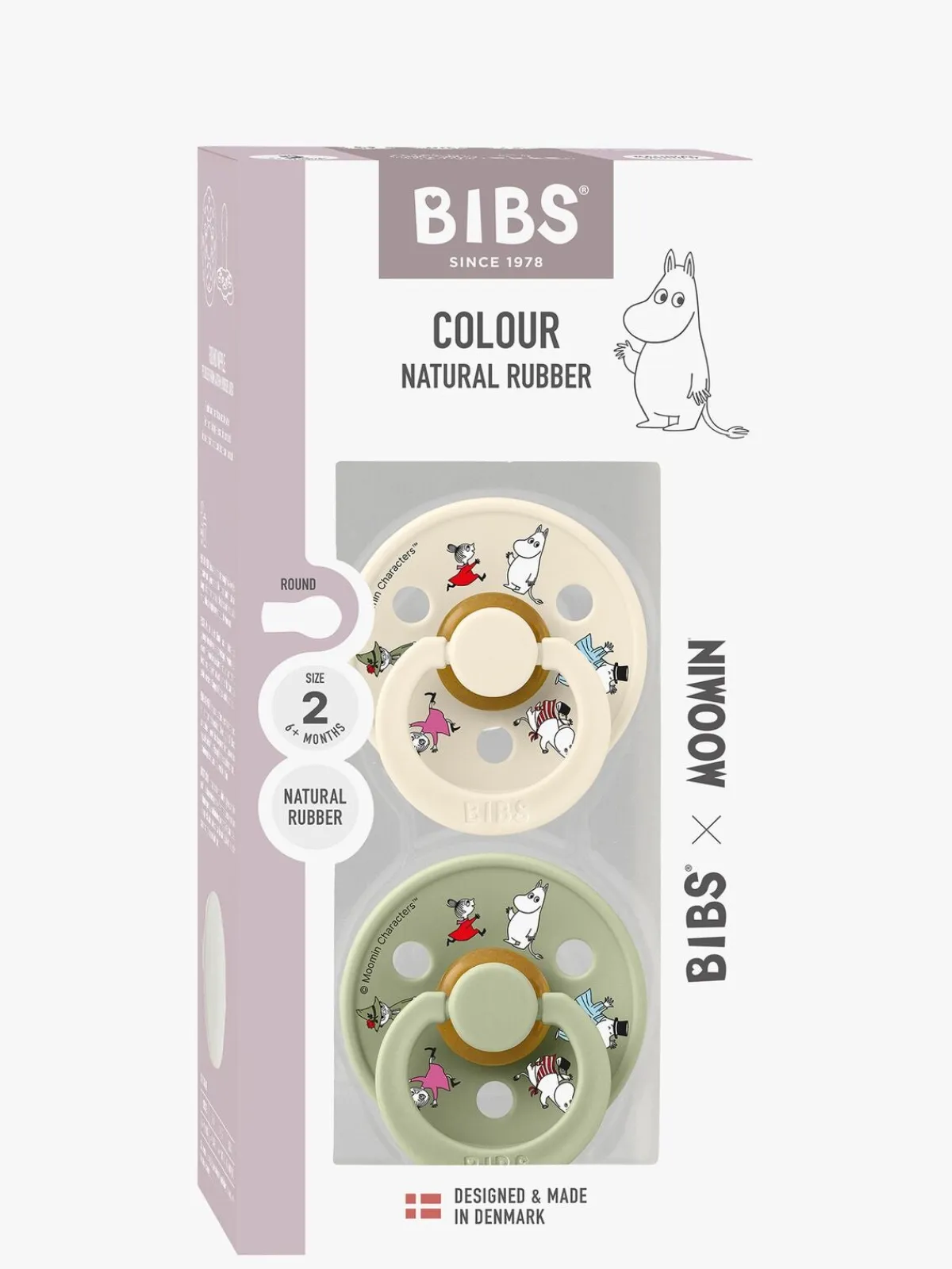 BIBS Sutter & Suttesnore-x Moomin Colour Friends Sut 2-pak Latex Str. 2, Ivory