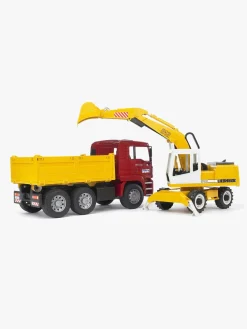 Bruder Legetøjsbiler & -Fartøjer-MAN TGA Construction Truck & Liebherr Gravemaskine