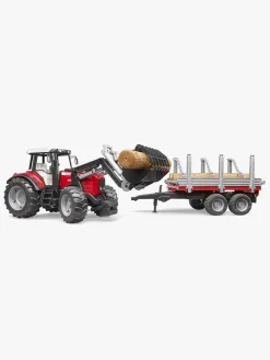 Bruder Legetøjsbiler & -Fartøjer-Massey Ferguson 7480 Traktor m. Frontlæsser & Tømmeranhænger