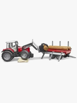 Bruder Legetøjsbiler & -Fartøjer-Massey Ferguson 7480 Traktor m. Frontlæsser & Tømmeranhænger