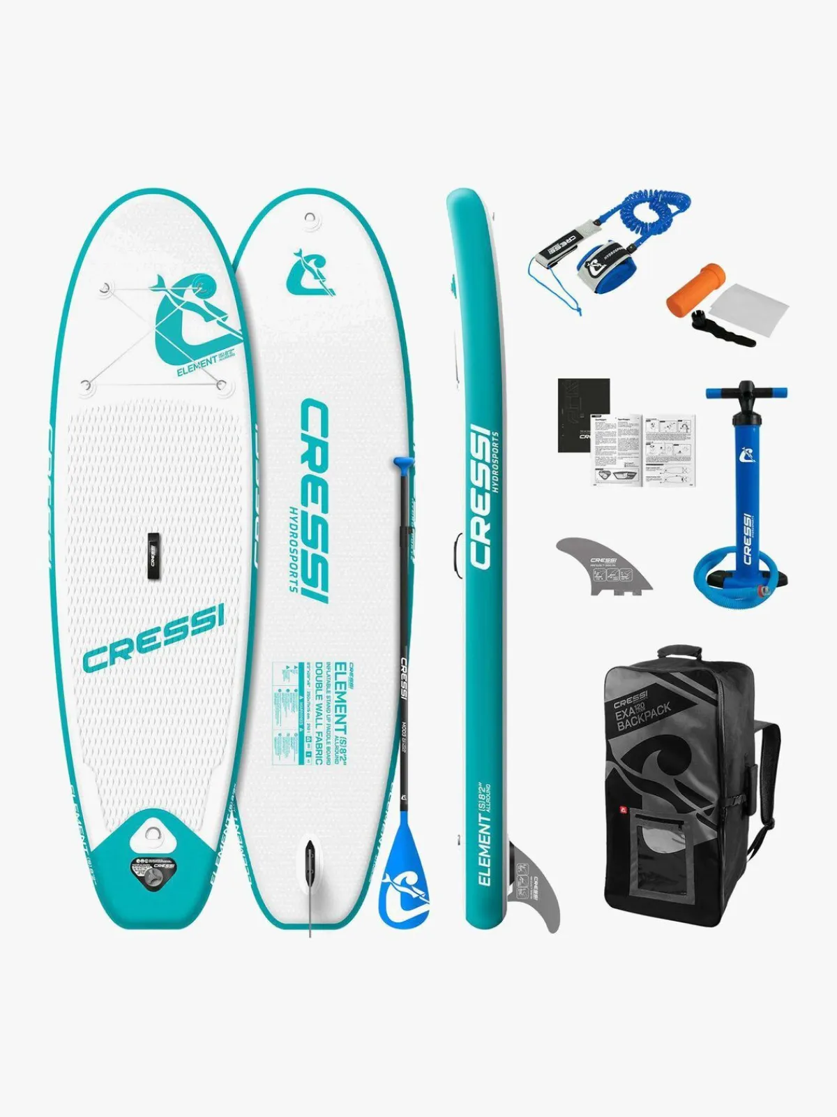 Cressi Vandsport-Element Small All Around ISup Set 8'2, Hvid/Aquamarine