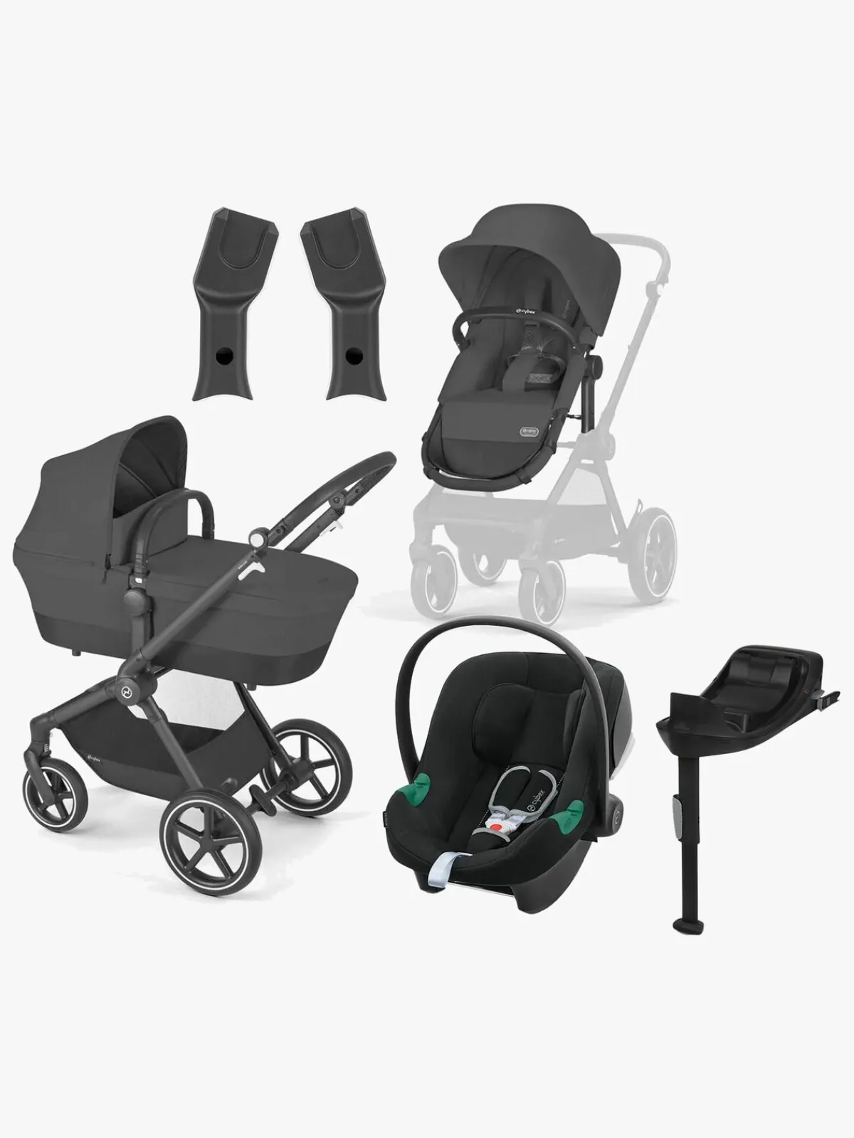 Cybex Vognpakker|Autostolspakker-EOS Lux Duovogn inkl. Aton B2 i-Size Autostol Baby & Base, Black/Moon Black