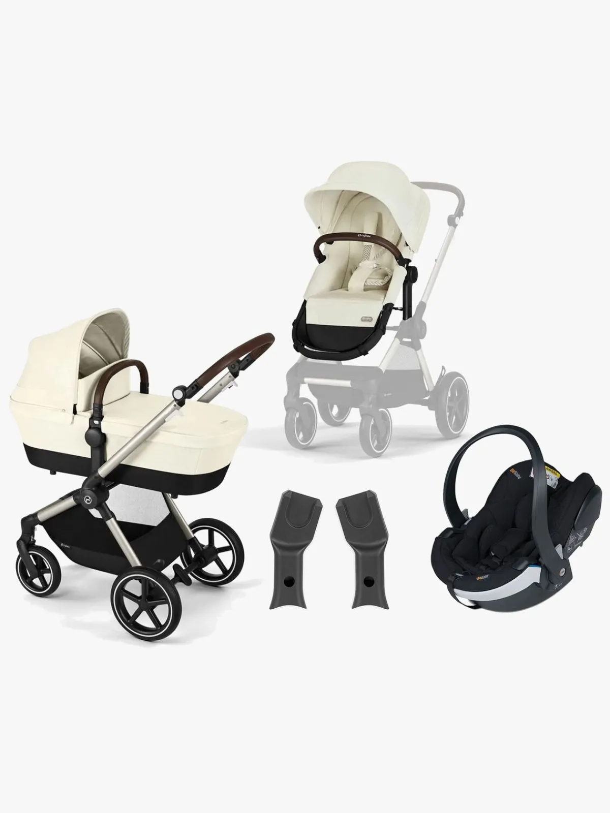 Vognpakker|Cybex EOS Lux Duovogn inkl. BeSafe iZi Go Modular X2 i-Size Autostol Baby, Taupe/Seashell Beige