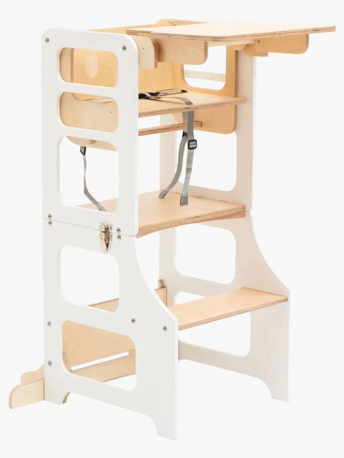 Børnemøbler|DuckWoodworks Duck Woodworks 3-i-1 Sammenklappeligt Læringstårn med Højstol, Hvid