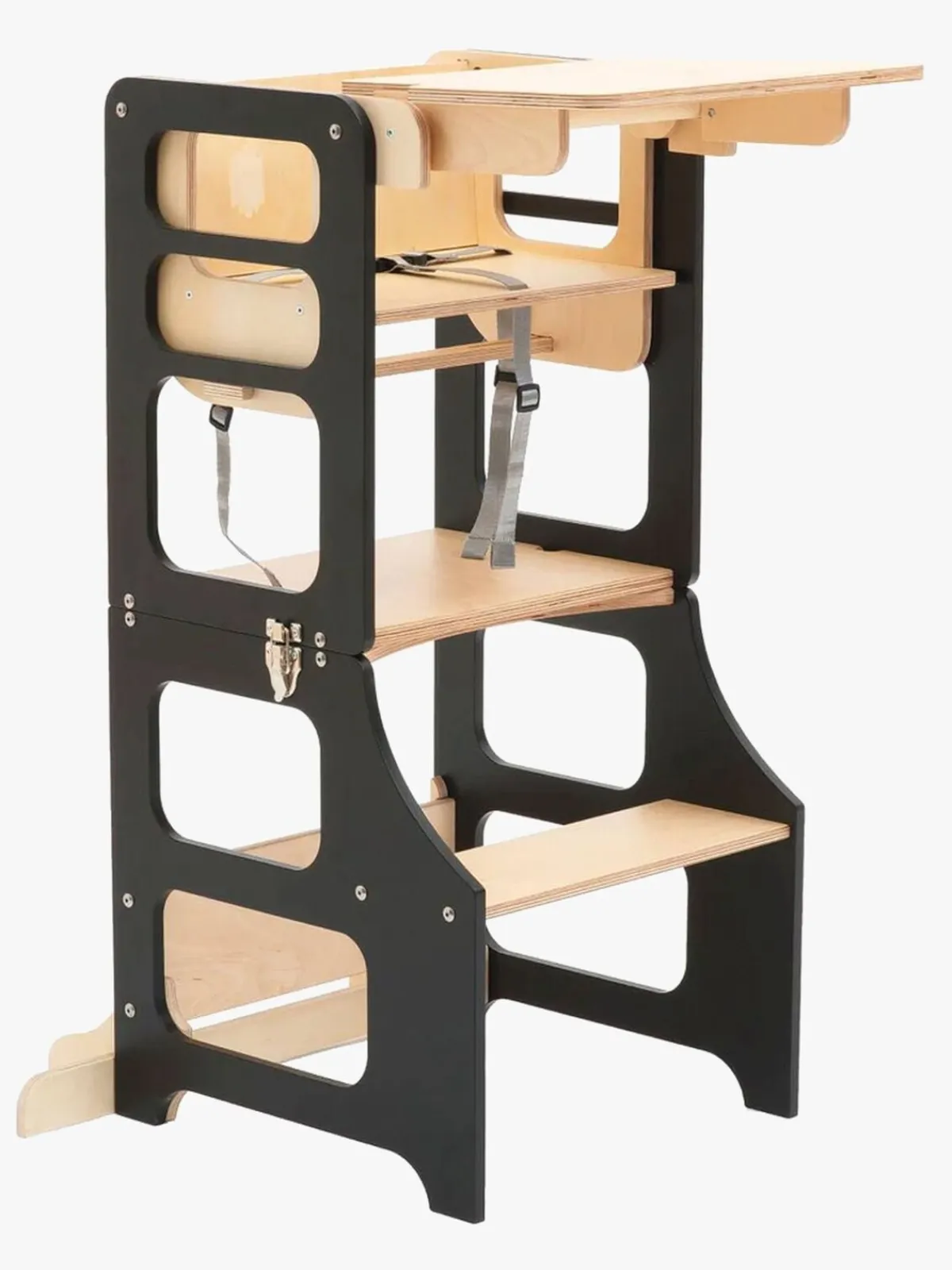 Børnemøbler|DuckWoodworks Duck Woodworks 3-i-1 Sammenklappeligt Læringstårn med Højstol, Sort