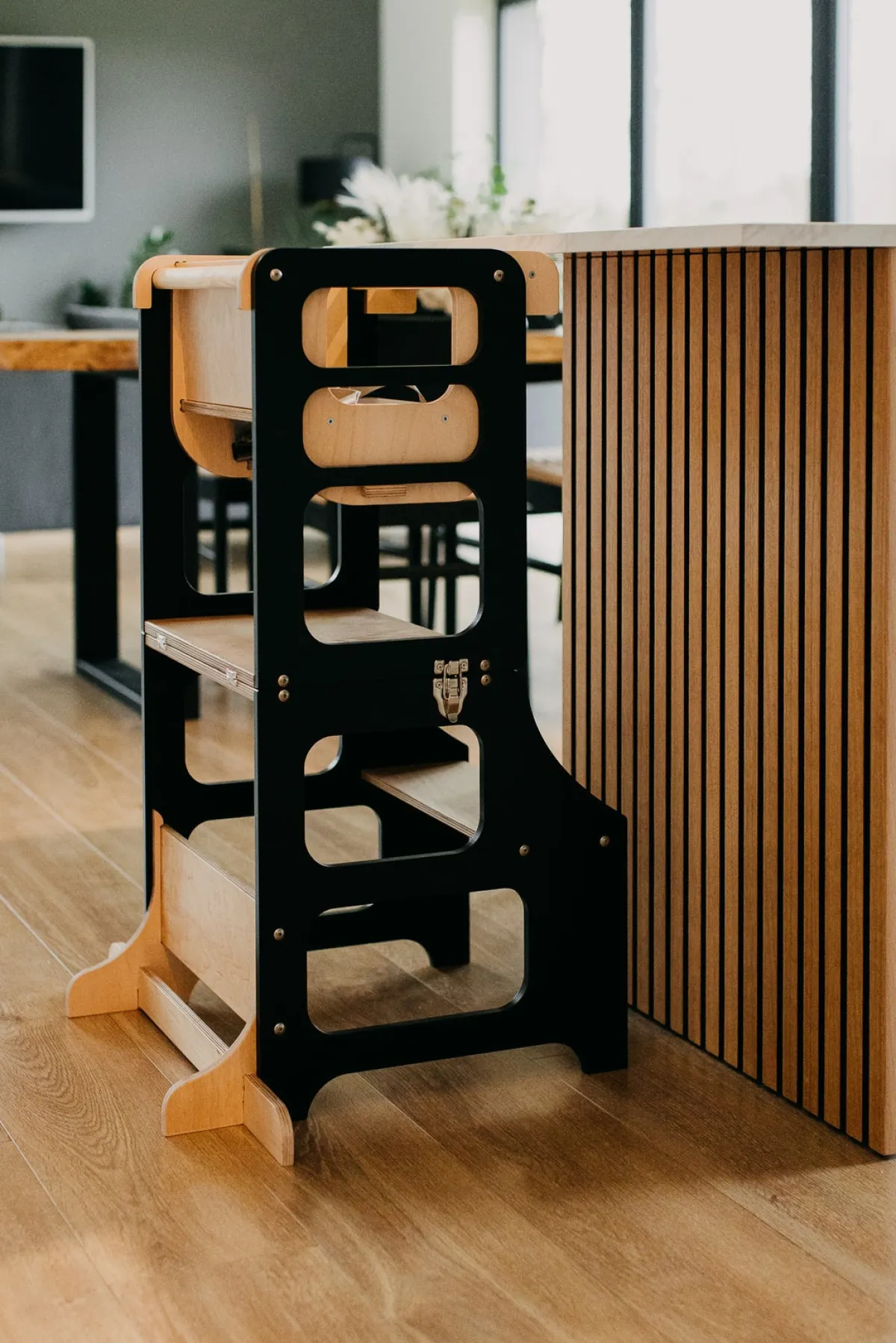 Børnemøbler|DuckWoodworks Duck Woodworks 3-i-1 Sammenklappeligt Læringstårn med Højstol, Sort