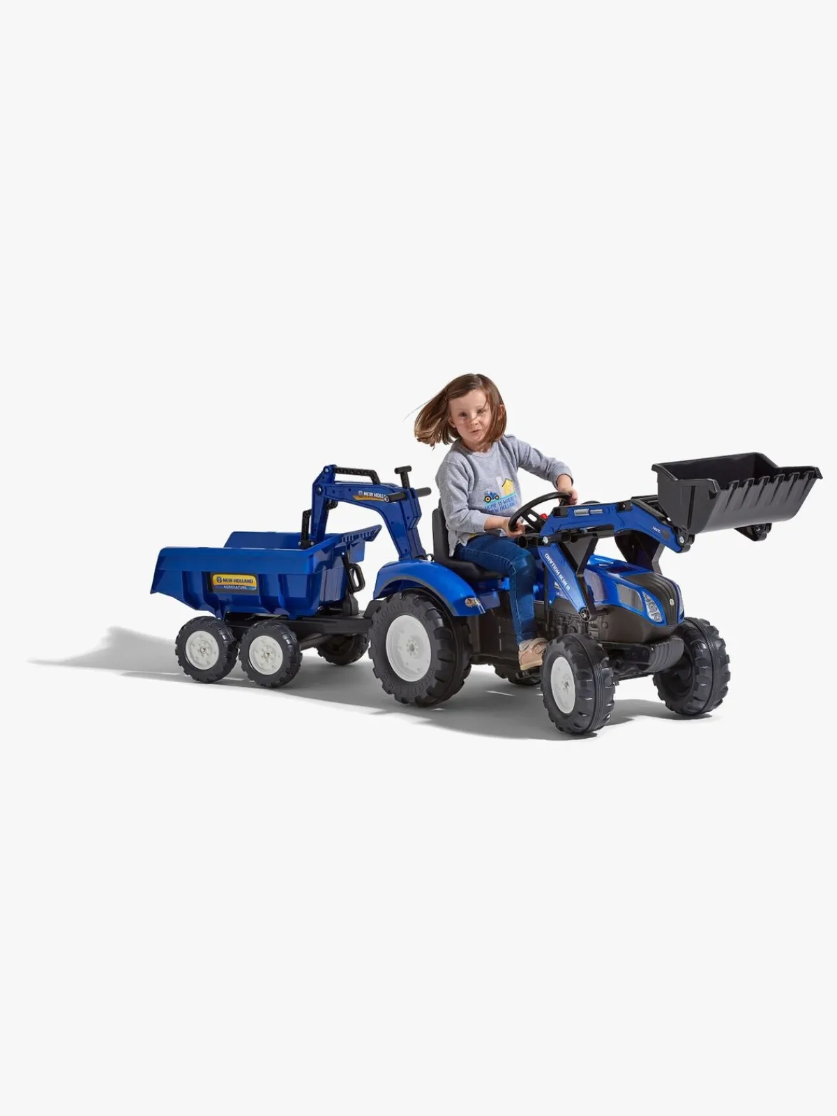 Falk New Holland Pedaltraktor med Trailer, Blå