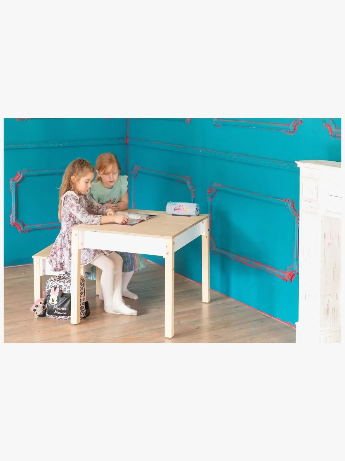 Børn FamilySCL Family-scl Smart Opbevaring Bord med Stol, Hvid