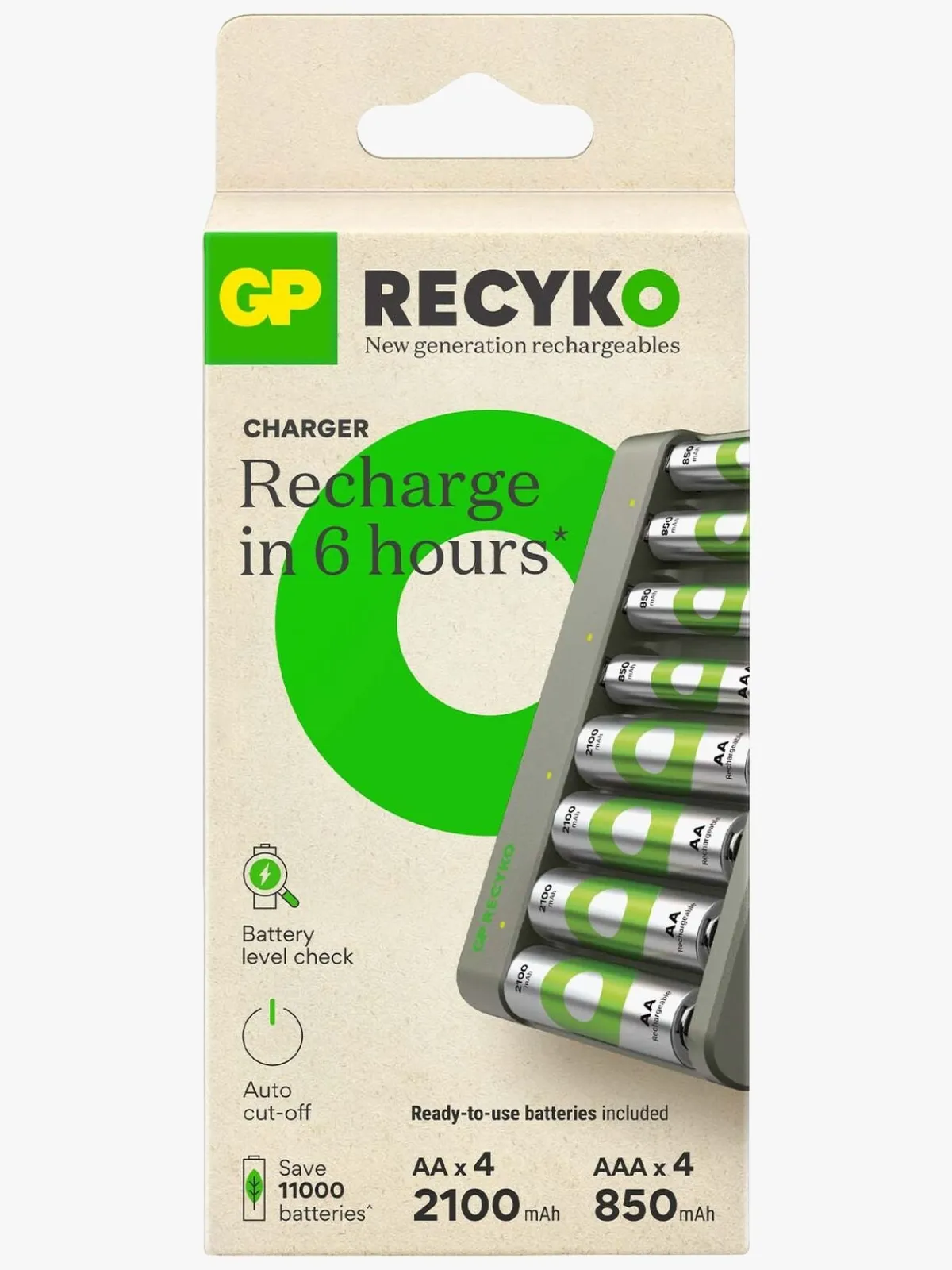 GPBatterier Elektronik & Media-GP Batterier Recyko E821 8-Slot Charger, 4 AA + 4 AAA