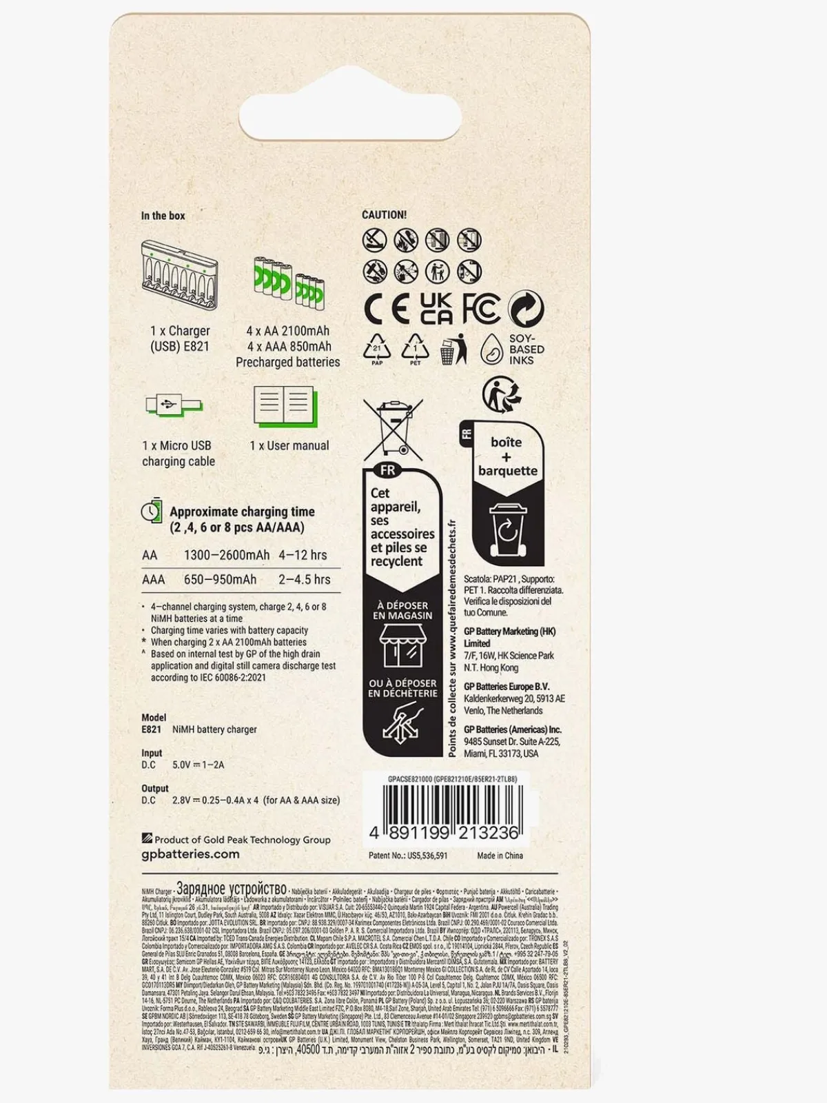 GPBatterier Elektronik & Media-GP Batterier Recyko E821 8-Slot Charger, 4 AA + 4 AAA