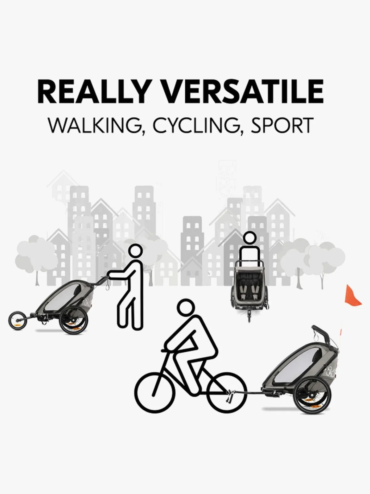 Aktivitetsvogne|Hauck Bike N Walk Cykelanhænger, Light Grey