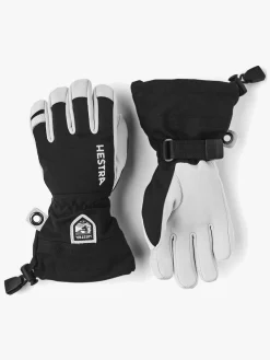 Børn Hestra Army Leather Heli Ski Handsker, Sort