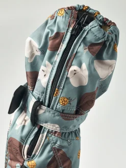 Børn Hestra Vanter Baby Zip Long, Sea blue Print