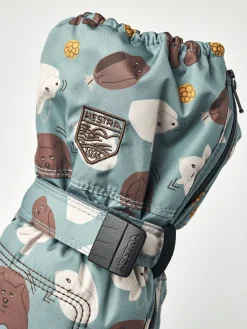 Børn Hestra Vanter Baby Zip Long, Sea blue Print