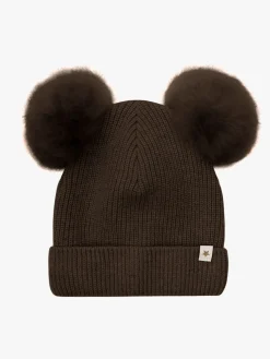 Børn Huttelihut Hue Merinould med Pomponer Alpaka, Dark Brown Melange