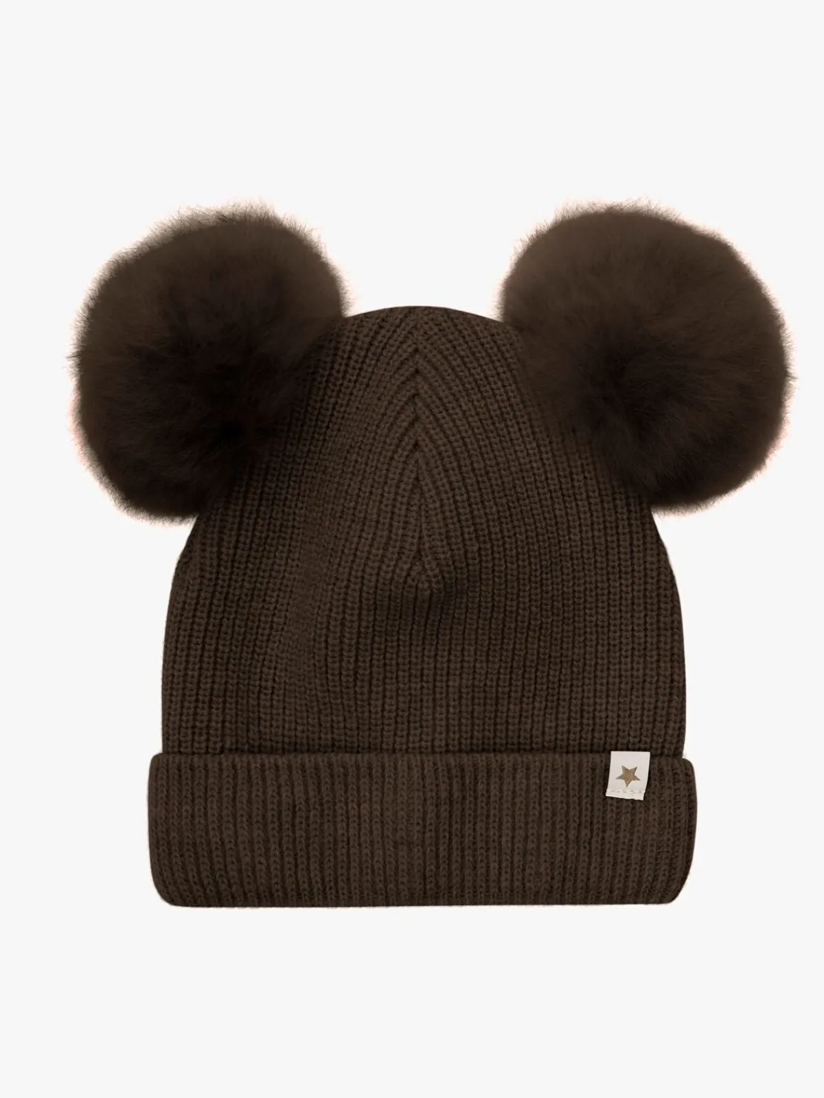 Børn Huttelihut Hue Merinould med Pomponer Alpaka, Dark Brown Melange