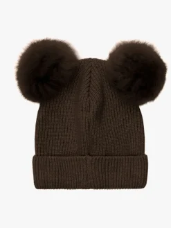 Børn Huttelihut Hue Merinould med Pomponer Alpaka, Dark Brown Melange