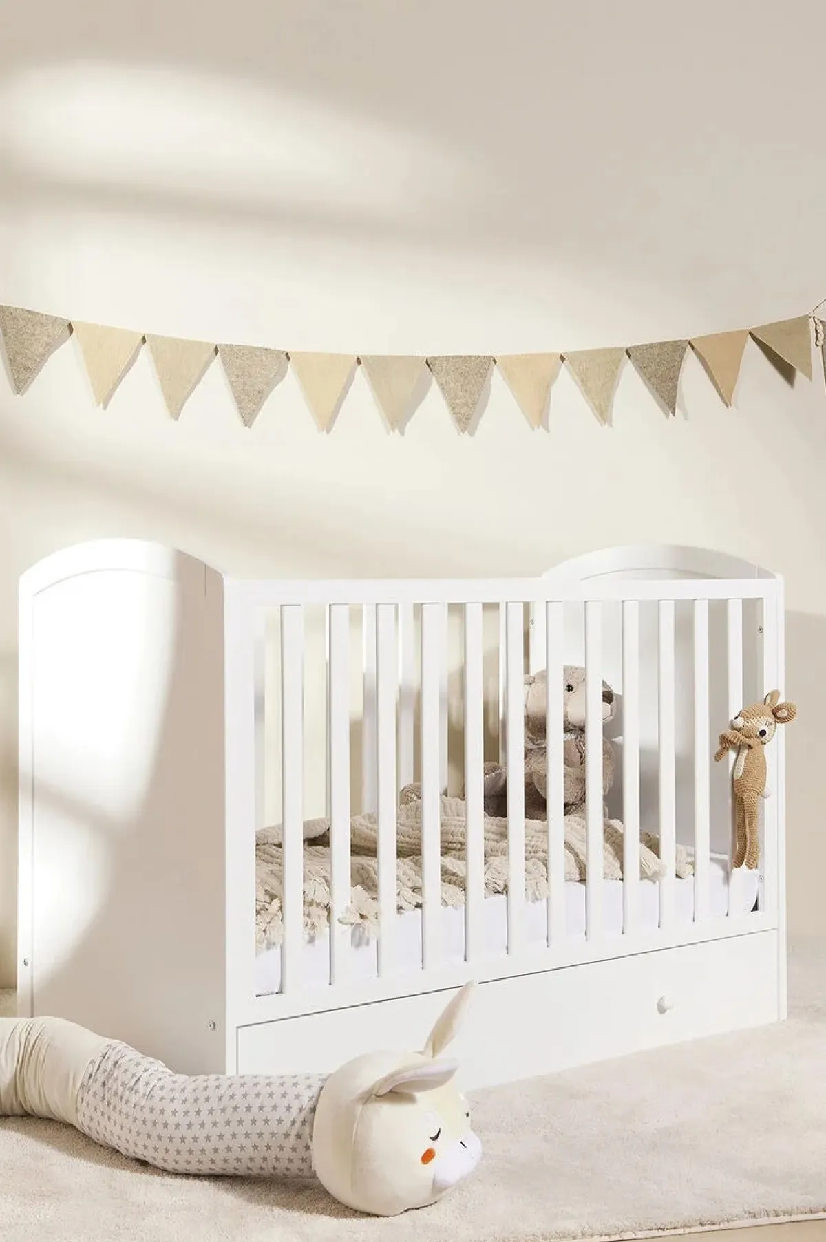 Børn JLY ALVA Lux Tremmeseng m. Skuffer, Hvid & BabyMatex Madras