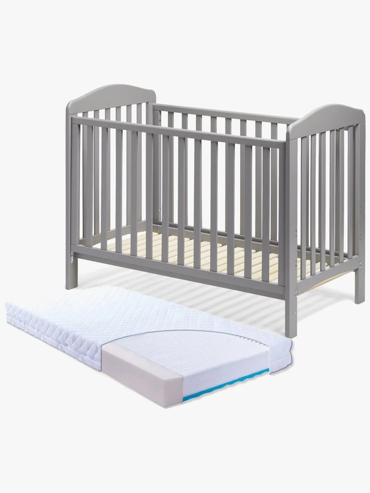 Børnesenge & Tilbehør|Madrasser|JLY ELLA Dream Lux Dropside Tremmeseng, Grå & BabyMatex Madras