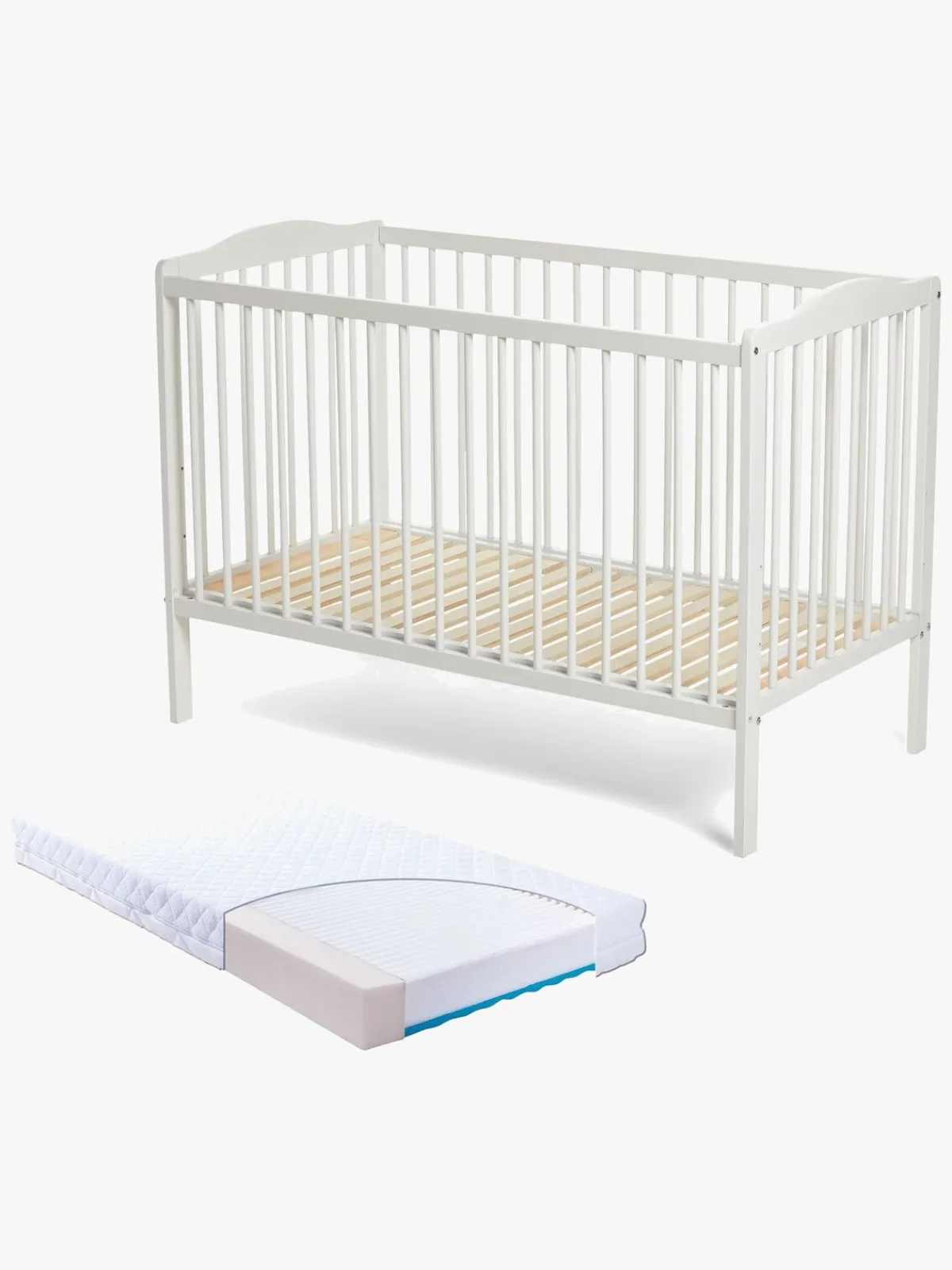 Børn JLY Børnesenge & Tilbehør-MAJA Dream Basic Tremmeseng med BabyMatex Carpathia Madras 60x120 cm, Hvid