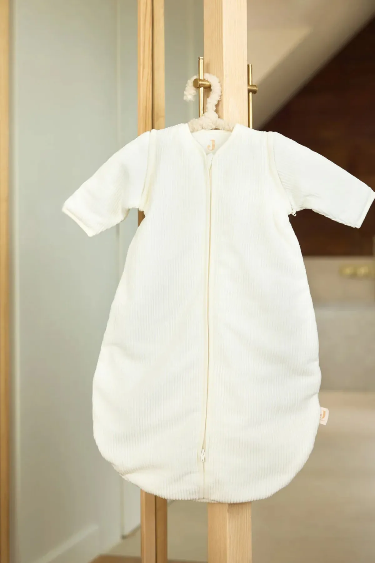 Børnesenge & Tilbehør|Jollein Sovepose med Aftagelig Ærmer Rund 60 cm, Rib Ivory