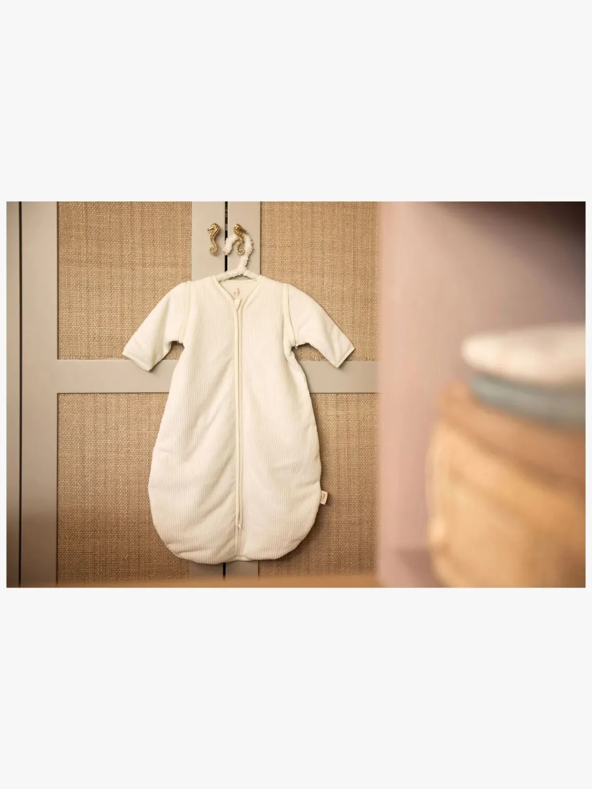 Børnesenge & Tilbehør|Jollein Sovepose med Aftagelig Ærmer Rund 60 cm, Rib Ivory
