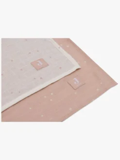 Jollein Stofbleer, Nusseklude & Babytæpper-Tæpper/ Stofbleer i Musselin Twinkling 2-pak, Off white/Wild Rose