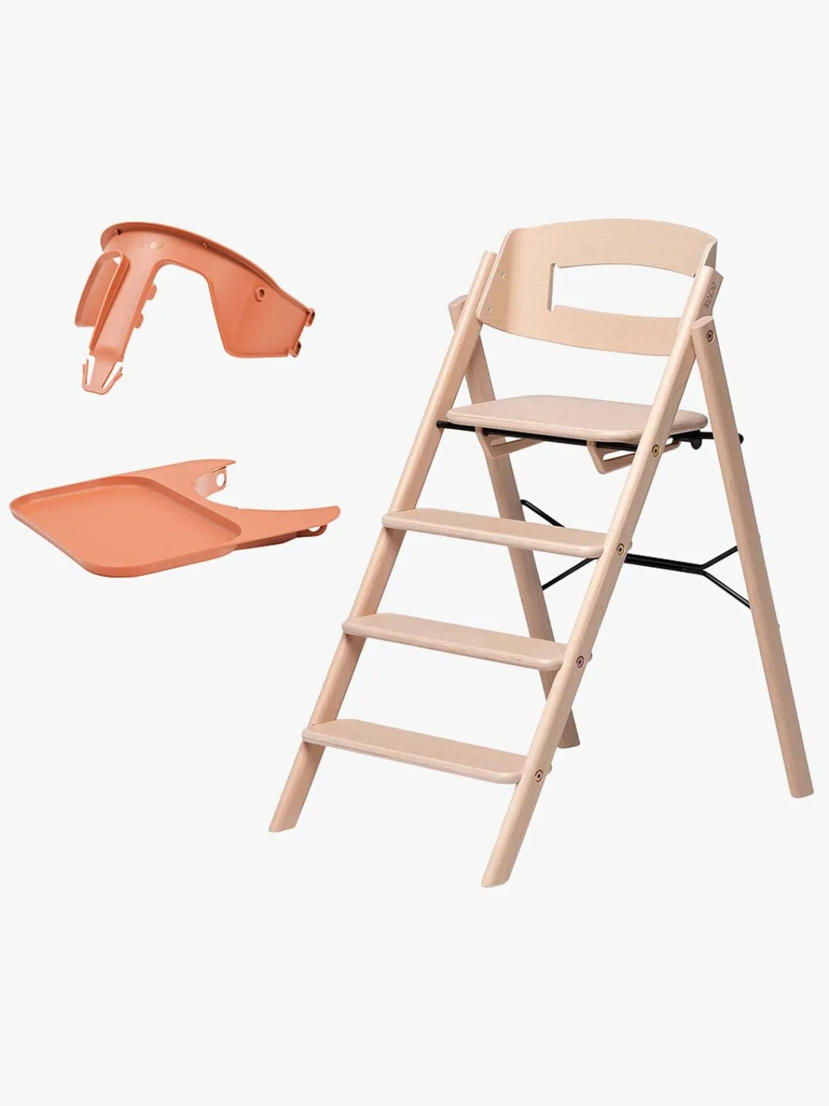 KAOS Højstole & Tilbehør-Klapp Højstol inkl. Beskyttelsesbøjle & Bakke, Beech Natural/Terracotta Pink