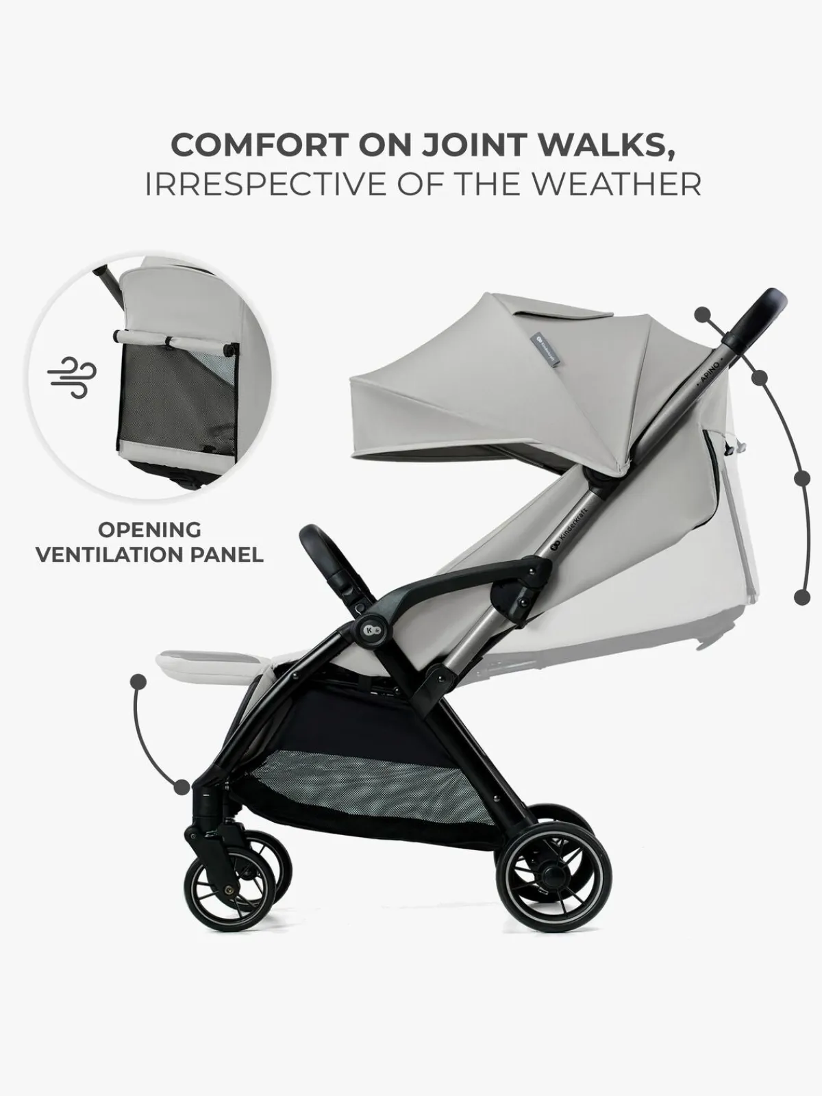 Kinderkraft Rejseklapvogne-APINO Klapvogn, Dove Grey