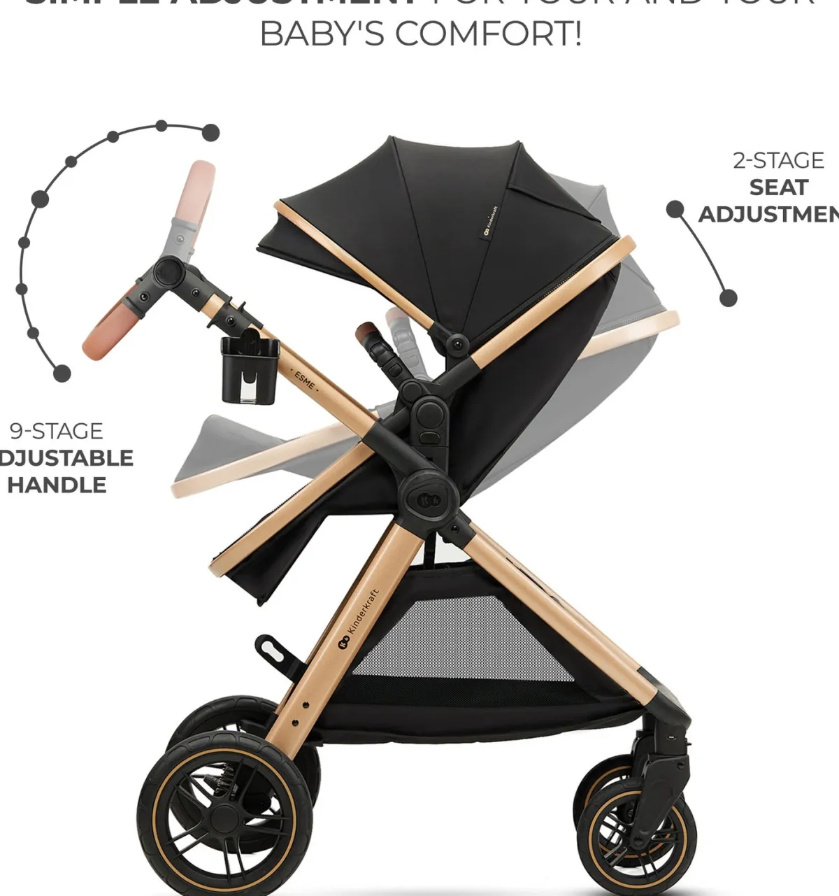 Kinderkraft Duo- & Kombivogne-ESME 2-in-1 Duovogn, Pure Black