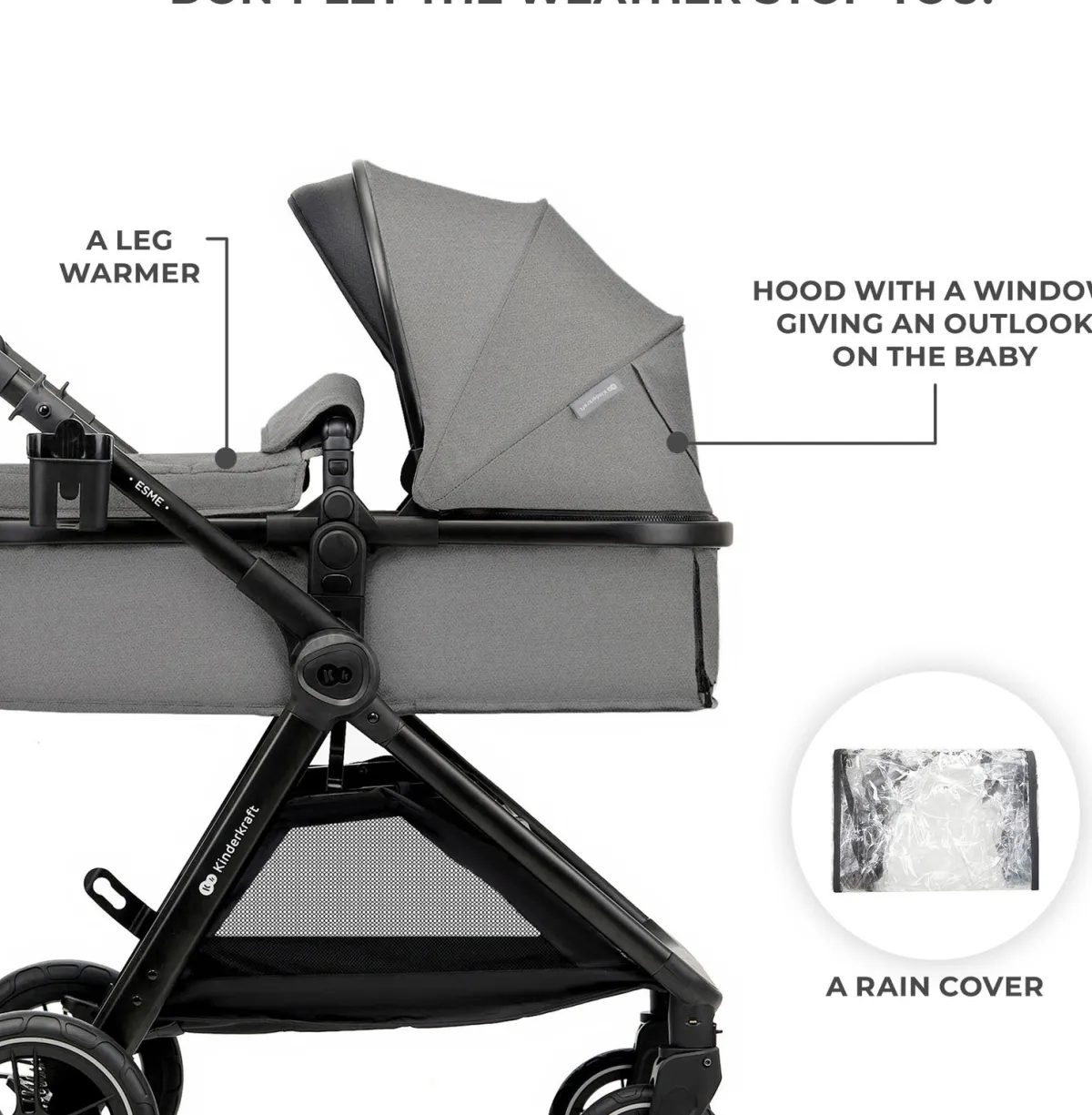 Kinderkraft Duo- & Kombivogne-ESME 2-in-1 Duovogn, Moonlight Grey