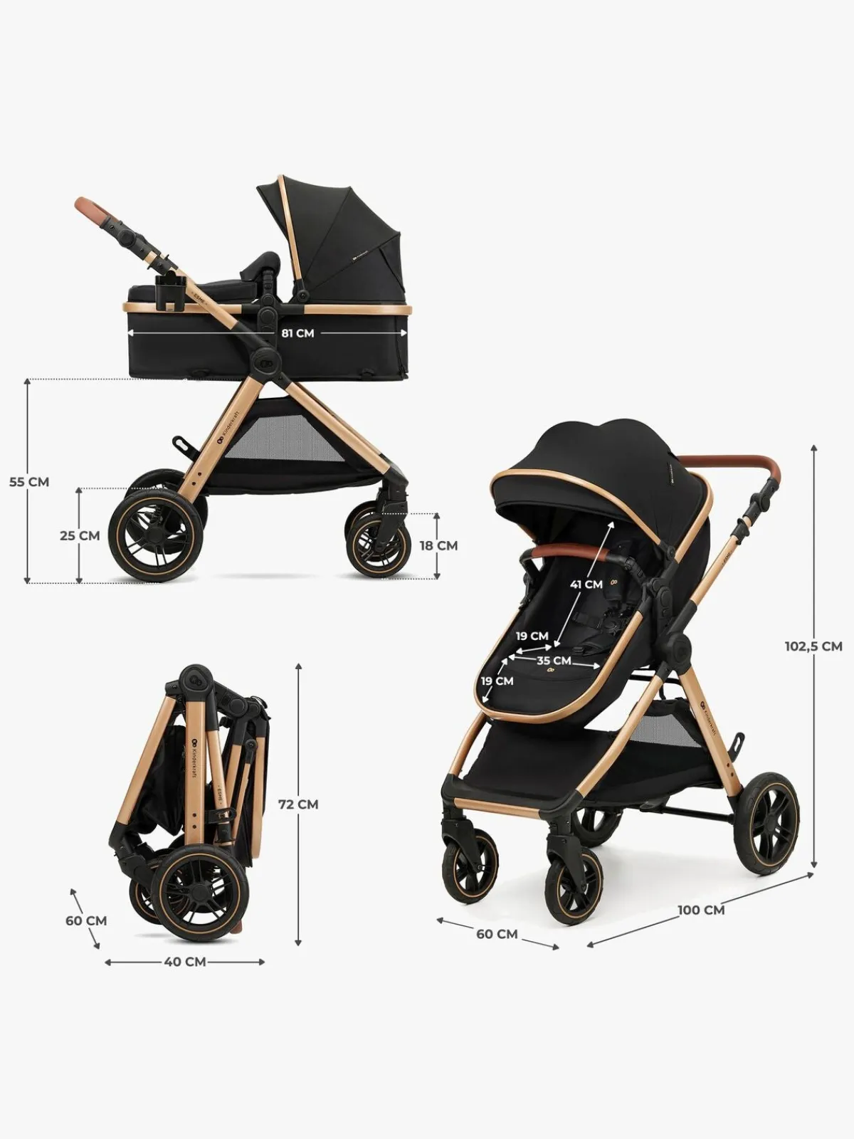 Kinderkraft Duo- & Kombivogne-ESME PRO 3-in-1 Duovogn Travelsystem, Pure Black